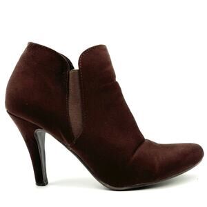 MADELINE vegan brown suede ankle booties size 10 ---